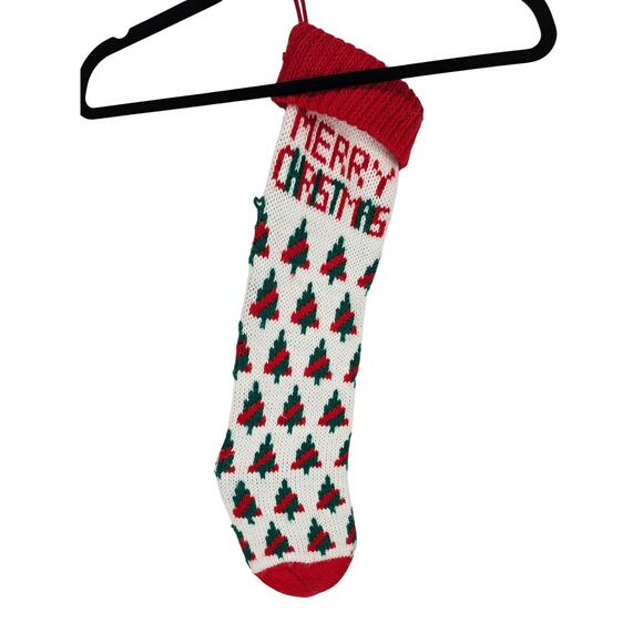 Vintage Christmas Knit Stocking Trees Merry Christmas Retro Holiday Decor Cozy - Picture 2 of 2